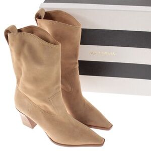 AQUAZZURA DOLLY BOOGIE COWBOY 70 Suede BISQUE BOOTS 39